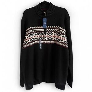 NWT IZOD Amazing Glaze II Fair Isle Black 1/4 Zip Mock Neck Pullover Sweater